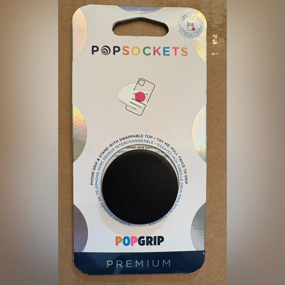 PopSockets PopGrip Premium Black Grip Stand w magnetic piece for phone or grip